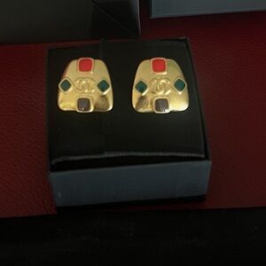 Chanel Gold Earrings with Multicolor Accents